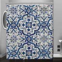1pc Retro Blue & White Porcelain Tile Shower Curtain, Digital Print,Machine Washable,Reversible Polyester, All-Season Bath Decor (as the picture,90X180cm)