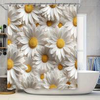 White Daisy Shower Curtain 3D Flowers Printed Home Decor Waterproof Bathing Rug Cover for Bathroom Decoration White Yellow Flowe (as the picture,90x180cm)