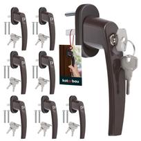 Kotarbau® 8 Pcs. Window Handle With Key. Brown Aluminum. Powder Coated. Lock In Closed Position. Spindle 35 Mm.