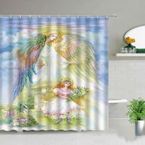 European Style Religious Oil Painting Shower Curta Art Bathroom Decoration Waterproof Bathtub Home Decor Cloth Curtain Set (as the picture,W90xH180cm)