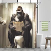 Funny Shower Curtain Farmhouse Cool Lion Shower Curta for Bathroom Grey Brown Humor Animal Reading on Toilet Vintage Western (as the picture,90x180CM)