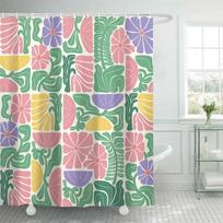 Retro Flower Plant Geometric Aesthetic Shower Curtain Bathroom Decoration Abstract Colorful Flower Shower Curtain 180x180cm (as the picture,90X180CM)