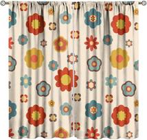Retro 70S Flower Curta,Mid Century Colorful Floral Daisy Window Treatments For Bedroom Living Room Kitchen Caf Room Darking 53x116CM-2PC