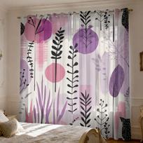 2Pcs Plant Flower Leaf Printed Curta 90Gsm Bedroom And Living Room Decoration, Multiple Sizes, Easy To Install 150x166&Grommet Top