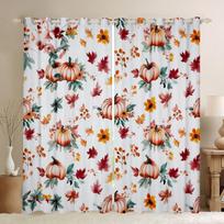 Thanksgiving Window Curta Fall Maple Leaf Curta, Pumpkin Farm Harvest Blackout Curta Rustic Farmhouse Window Treatments W55 X H120cm X 2&HOOK