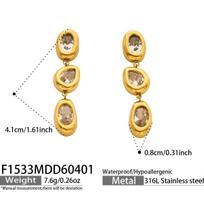 European Niche Design Zircon-Inlaid Water Drop Tassel Earrings, 18K Gold-Plated Stainless Steel