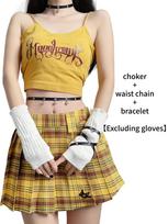 Y2K Subculture Bell Choker & Rivet Chain Bracelet Set with Fingerless Arm Warmers One size