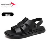 Red Dragonfly Men's Genuine Leather Non-Slip Odor-Resistant Summer Beach Sandals - Half-Open Driving Shoes for Dad 41
