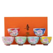 6pcs/set Flower Tea Cup 65ml Enamel Cup Kung Fu Tea Set Ceramic Cup  Personal Use 6pcs Set