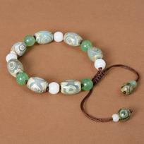Tibetan Agate & Dongling Jade Three-Eyed Dzi Bracelet