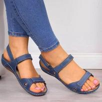Spring/Summer 2025 Breathable Peep-toe Velcro Wedge Sandals, Size 43, Comfortable Flat Heel 37