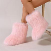 Women's Multi-color Faux Fur Short Boots - Y2K Style, Thickened Plush for Winter Warmth, Indoor/Outdoor Wear