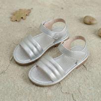 Girls' Silver and Pink Velcro Sandals - Non-Slip, Easy On/Off, Soft Sole, Korean Style. 25