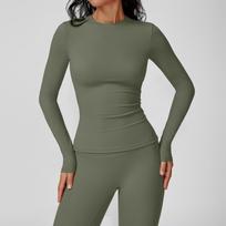 Aiba Europe and America Slim Top Skinny Breathable Pilates Sports Fitness Suit Long Sleeve T-Shirt Yoga Suit Women XS