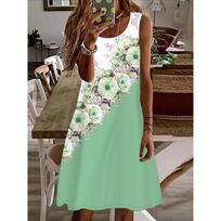Women's fashionable and elegant rose two-tone printed vest dress 2XL