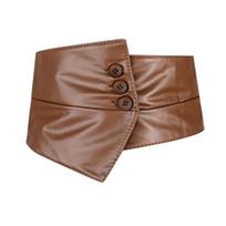 Button PU Leather Corset Spicy Girl Wide Belt Simple Wide Cummerbunds  Girl Camel PU