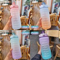 2L Water Bottle with Marker & Straw Large Capacity Water Bottle with Handle Reusable Leakproof Water Jug for Hiking Travel Outdo mėlyna