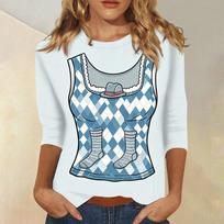 Women's Casual Three Quarter Sleeve Oktoberfest Print Round Neck Top Lightweight Comfortable Fit Fashion Tee Shirt L smėlis