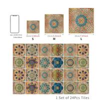 24Pcs/Set Waterproof Ceramics Wall Sticker Mandala Style Tile Decoration Film  Floor 10*10cm-Style B