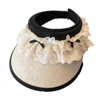 Casual UV Protection Lace Bow-knot Empty Top Sun Hat UPF50+ Large Brim Beach Hat Breathable Lightweight Women's Hat for Summer