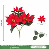 5 Heads Bunch Artificial Poinsettia Bouquet Artificial Flowers Red Poinsettia Christmas Decoration Realistic