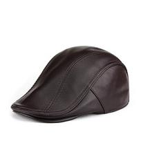 Unisex Sheepskin Beret Flat Cap - Genuine Leather, Autumn/Winter Style for Middle-aged & Elderly