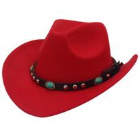 Ethnic Style Cowboy Hat With Brass Rivets For Winter Men Women Red