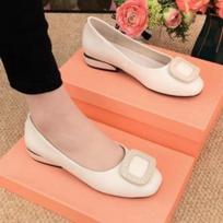 Solid Color Slip On Square Heel Flats High Quality Comfortable Casual Party Wedding Office Shoes for Women Ladies 35 balta