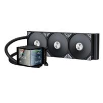 TRYX PANORAMA Liquid CPU Cooler, Non-Illuminated Model, 360mm (3 x 120mm PWM Fans), ASETEK Radiator, L-shaped, AMOLED Display, Black, L-P360N-DS3M-G1K