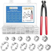 120pcs Single Ear Hose Clamp with Plier 304 Stianless Steel Cinch Clamp Ring Assortment Kit Stepless Adjustable Pipe Clamp Clips 120pcs