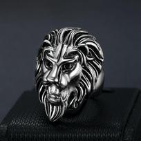 Men's 3D Lion Head Ring 316L Stainless Steel Gothic Punk Biker Statement Ring, Waterproof Animal Totem Jewelry for Men 8