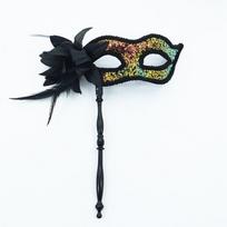 Masquerade Mask With Stick Mardi Gras Mask Feather Mask Handheld For Mardi Gras Party Women