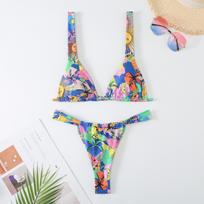 Fashionable Multi-Color Women's Print Bikini - New Style, Split Design Swimsuit M