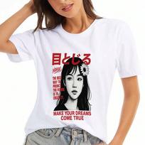 Japanese Manga Woman Lady's Cotton T Shirt, Cotton Premium Print, Durable, Casual Fashion, Make Your Dreams Come True Graphic Tee, Relaxed Fit, Street S