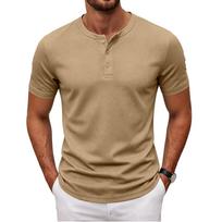 Men's Short Sleeve Henley Shirt Slim Fit Casual Buttoned Collar Solid Color Athletic T Shirt for Youth Sport XL