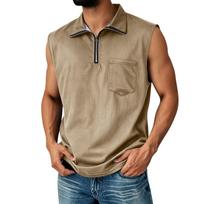 Men Half Zip Sleeveless Vest Casual Pullover with Chest Pocket Relaxed Fit Lightweight Comfortable Top for Everyday Wear L