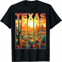 Texas 1845 Desert Cactus Sunset Vacation Trip Texas T-Shirt S