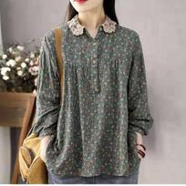 Women's Plus Size Floral Vintage Standing Collar Pullover Sweatshirt Casual Pullover 4XL žalia