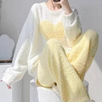Autumn and Winter New Women's Coral Fleece Warm Pajamas Homewear Suit Girls Thickened and Velvet Plus Size Pajamas Homewear Suit M