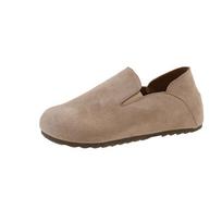 Retro round head one-pedal flat-soled women's shoes, new comfortable and lightweight versatile commuter casual Doudou shoes 35 chaki