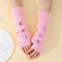 College Wind Pile Exposed Finger Sleeves Autumn and Winter Knitted Woolen Warm and Cold Proof Gloves one size