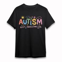 Women's Oversize T-Shirt Autism Love Awareness Sun Flower Tee Short Cotton Black M