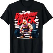 Bodybuild Duck Gym Weightlift Cartoon T-shirts Oversize Clothes Men Women T Shirt 100% Cotton Short Sleeve Top Male Black Tees S