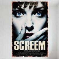 Scream Vintage Grunge Horror Movie Metal Tin Sign with Woman Close-Up, Distressed Black Background, Suspenseful Aesthetic Decor 20x30cm（7.8x11.8inch）