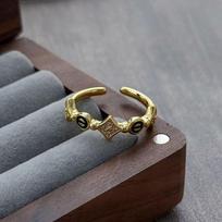 Medieval Vintage Round Rhombus Dark Drip Open Ring Personality Niche High Sense Stacked Ring Woman Adjustable opening