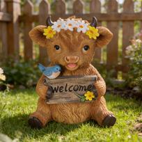 Highland Cow Sculpture Adorable Resin Animal Statue Bedroom, Living Room, Study Desk Decorative Ornament