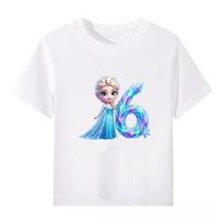 Disney Frozen Elsa Number Print Kids Cotton T-Shirt Girls Boys Breathable Short Sleeve Tee Cartoon Fashion Children's Clothes 110