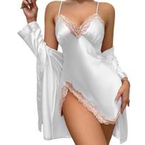 Moteriški seksualūs atlasiniai šilkiniai pižamų rinkiniai Nėriniuoti naktiniai marškiniai su chalatų komplektu Cami Mini naktinis marškinys 2 dalių kostiumas Chemise miegui XL