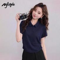 MJ STYLE Women's Polo Collar Slim Fit T-shirt S