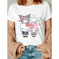 Sanrio Characters Group T-Shirt, Hello Kitty Kuromi My Melody Cinnamoroll Cute Kawaii Tee, Unisex 100% Cotton Soft Casual Short Sleeve Top 4XL